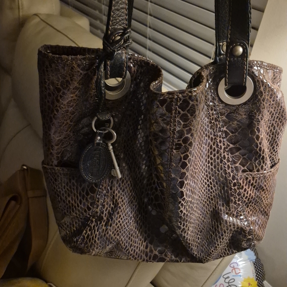 Fossil Handbags - Fossil Brown Snakeskin Tote Bag